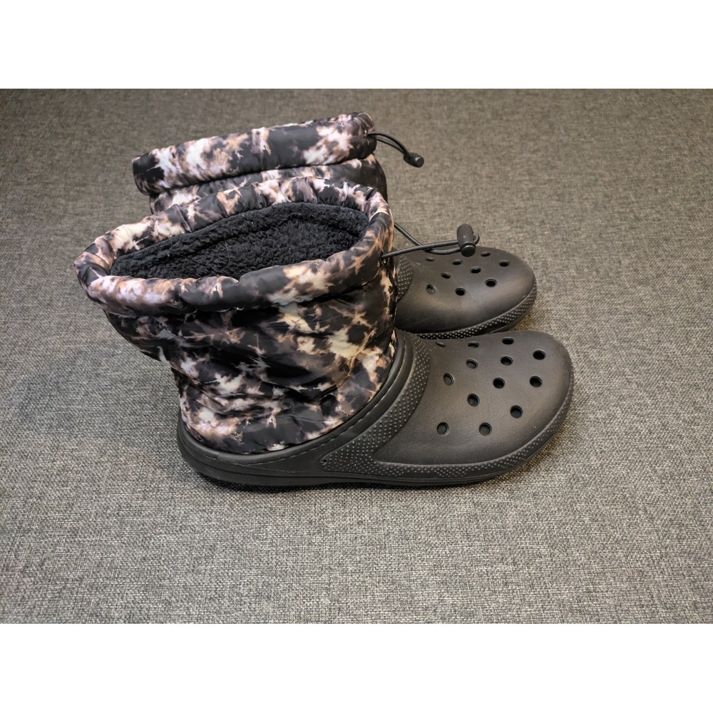Crocs Black Faux Fur Lined Hybrid Snow Tie Dye Boots Drawstring Men's Size 11